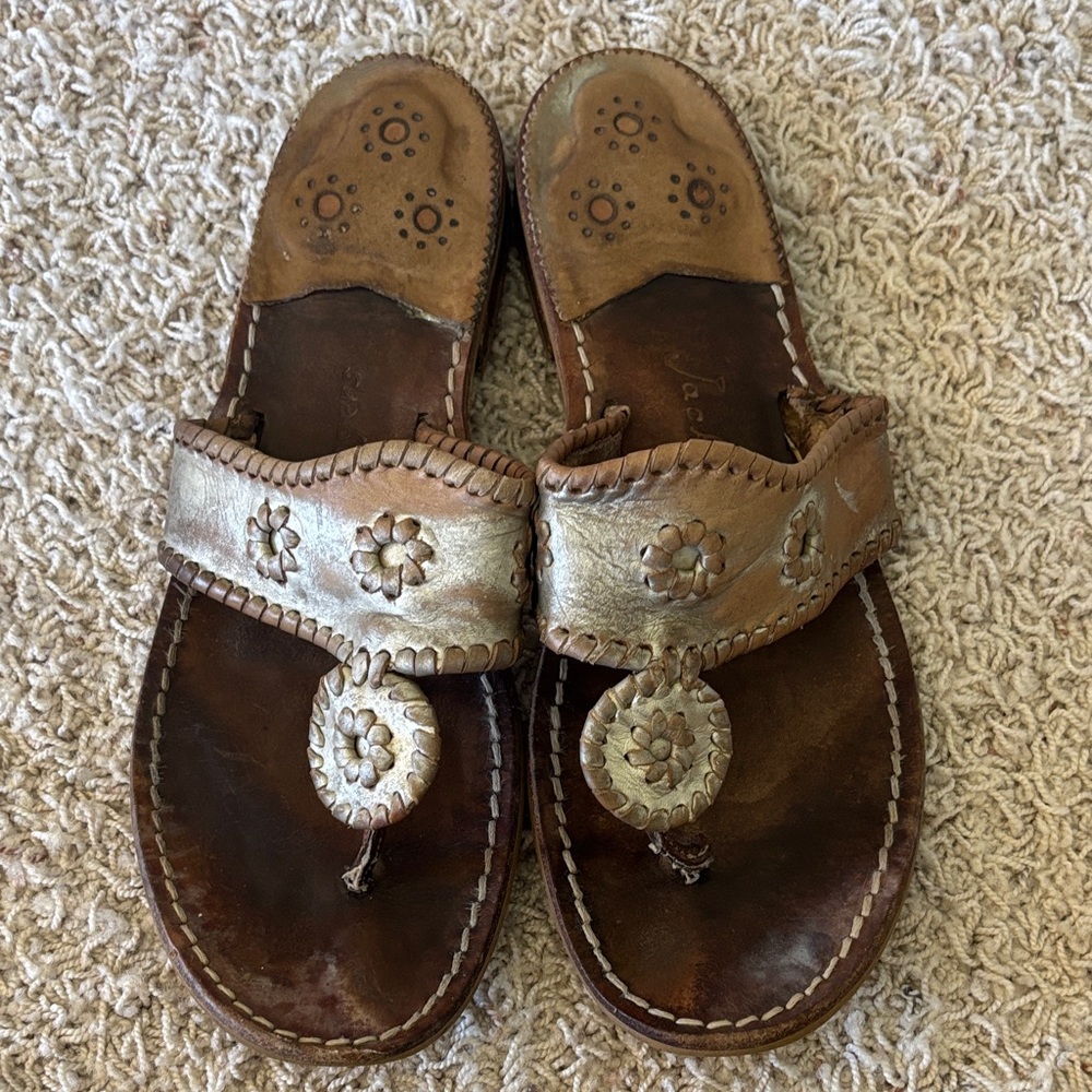 Jack Rogers Metallic Brown Floral Thong Sandals